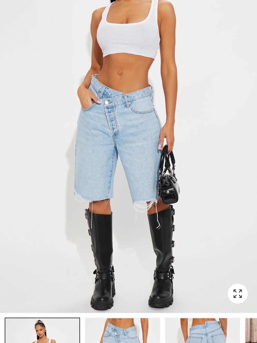 Fashion Nova Light Wash Long Denim Bermuda Shorts